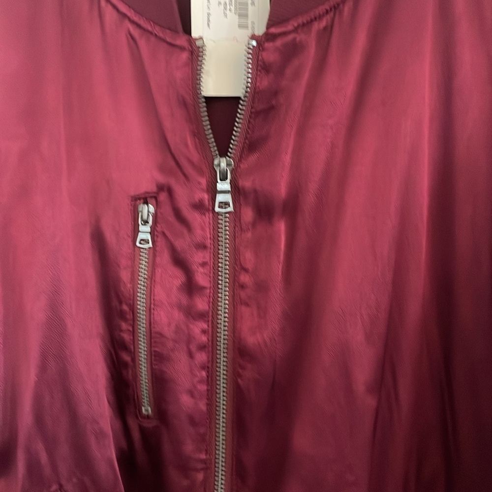 Evereve Satin Bomber Jacket in Wine Burgundy - Picture 6 of 10